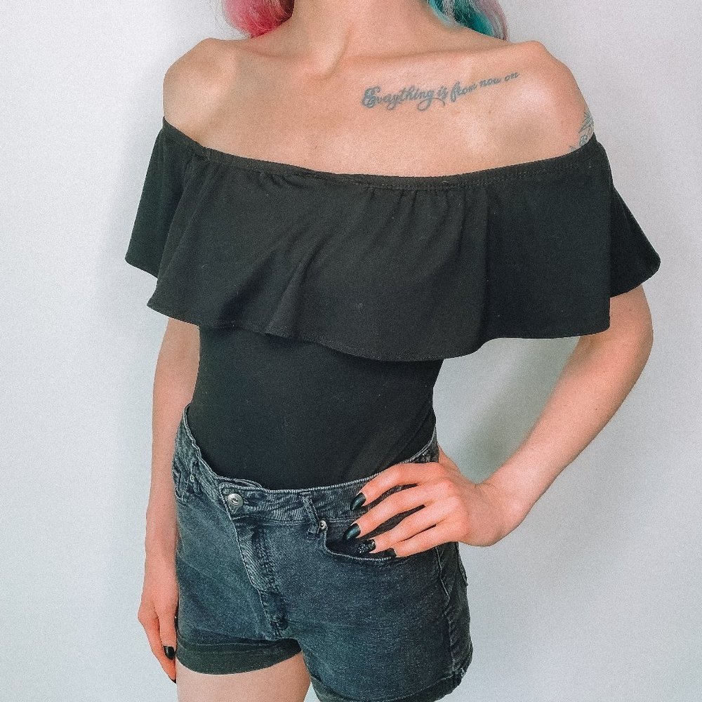 Over The Shoulder Ruffle Bodysuit